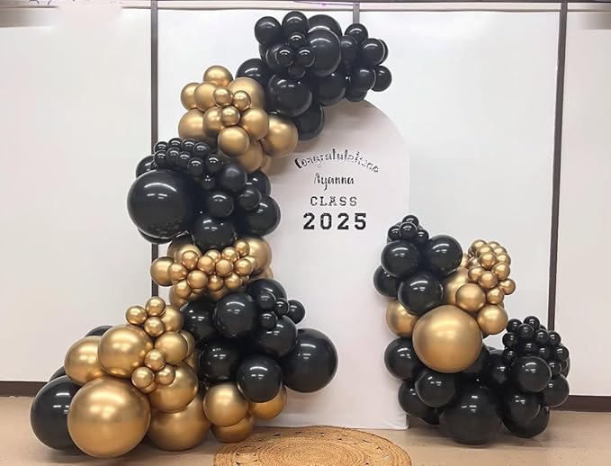 Black and Gold Balloon Arch Garland Kit 153pcs with Star, 22 18 12 10 5in Different Size Black and Gold Confetti Latex Balloons for Birthday Anniversary Graduation New Year Party Decoration