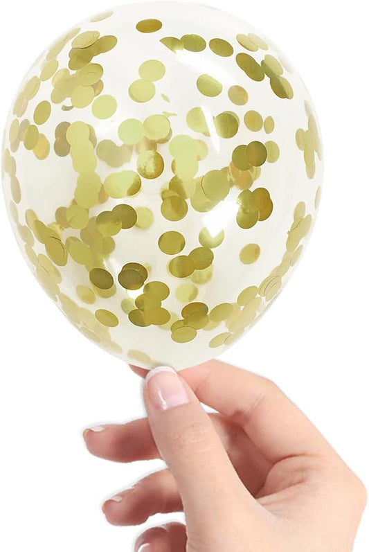 Champagne Gold Confetti Balloons, 40 Pcs 5 Inch Clear Balloons with Confetti Inside for Birthday Party Graduation Engagement Cake Topper Decor Bridal Shower Baby Shower Decoration Supplies