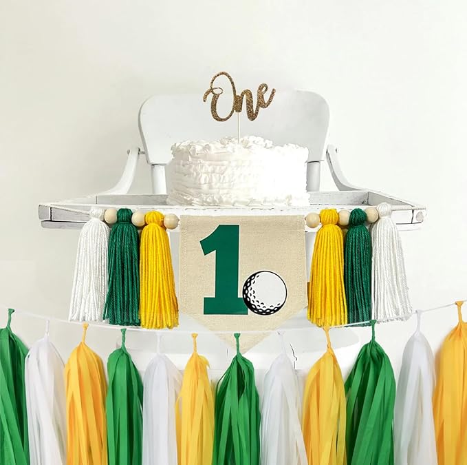 21PCS Green Yellow Party Decorations Tissue Tassel Garland Banner Hanging Paper Honeycomb Balls Streamers Backdrop for Graduation Masters Golf Birthday Wedding Baby Shower