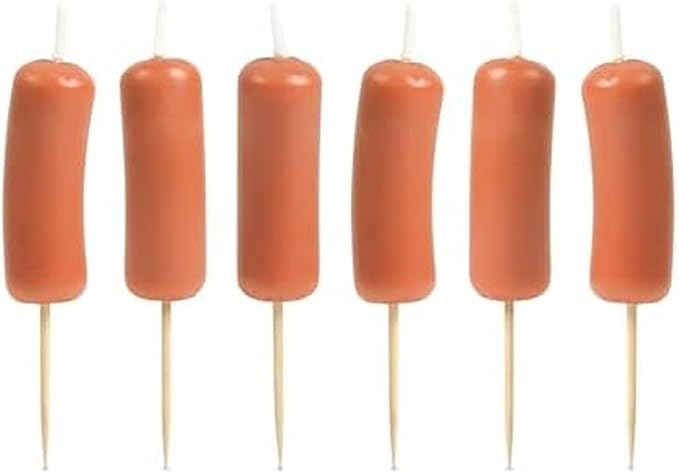 Genuine Fred SAUSAGE PARTY Candles Set of 6 Quirky Cocktail Wiener Hot Dog Party Birthday Candles 2" Tall Fun and Unique Party Decor