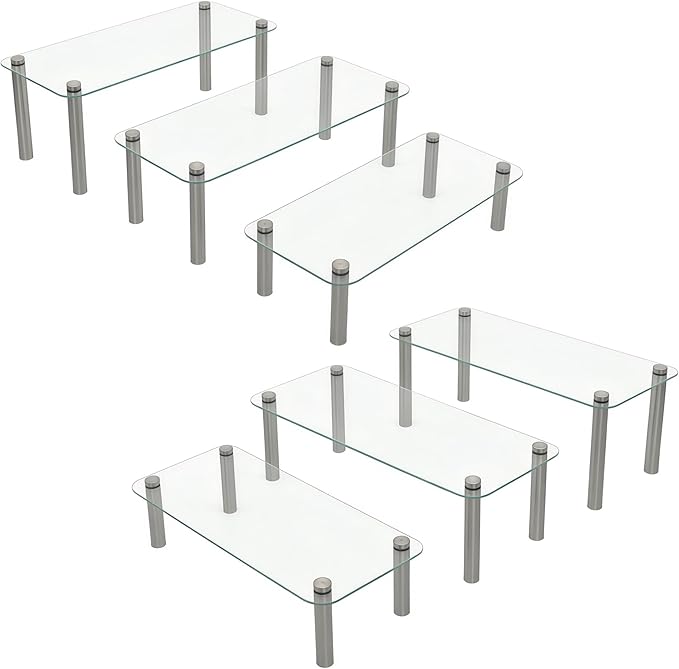 6 Pack Tempered Glass Display Stands Set, 13 Inch Rectangular Cake Cupcake Stand Dessert Display Riser Serving Platter Plate for Decoration Table Party Wedding Baby Shower