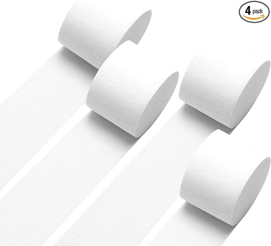 GCB Wedding Party Decorations 4 Rolls 328ft White Crepe Paper Streamers for Wedding, Bachelorette, Birthday, Baby Bridal Shower, Valentines Day Anniversary Party Backdrop Decors,Festivals 82ft Long