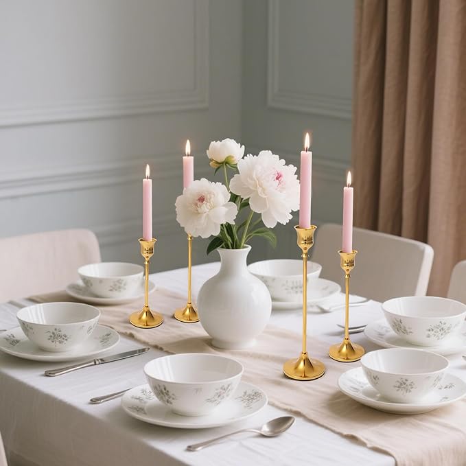 Xinhongfei 3-Piece Gold Candlestick Holder Set - Vintage-Modern Table Centerpiece for Weddings, Mantels, Home Decor Taper Candle Stands & Housewarming Gift