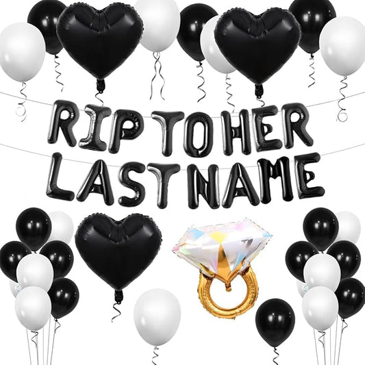 Rip To Her Last Name Balloon Banner Bachelorette Party Decoration, Black Balloons Bridal Shower Party Decor with Balloon for Ring Rip Single Life Bride to be Decor Bride or Die Wedding Engagement