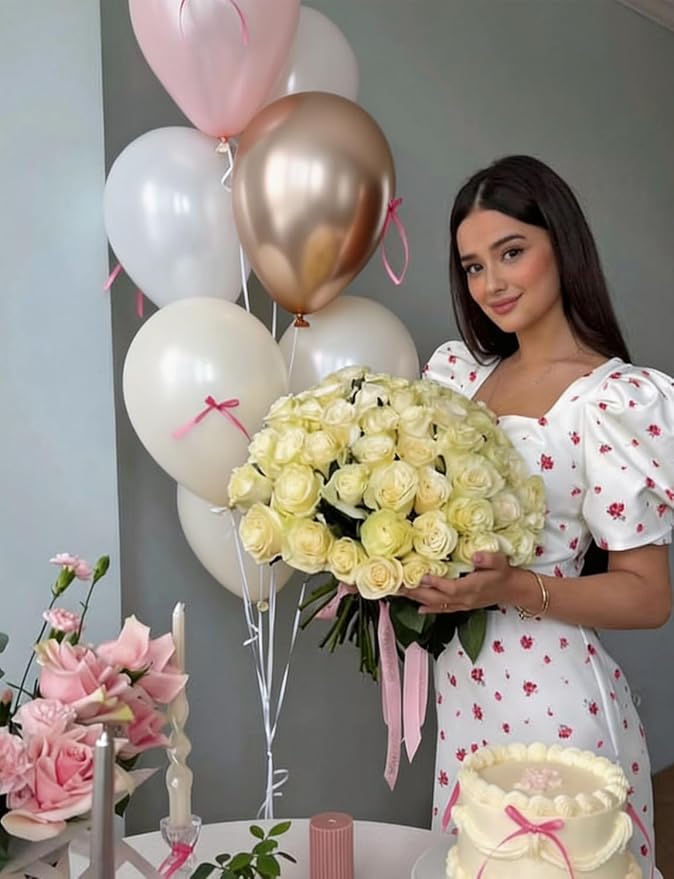 Nude Dusty Pink Balloon Set, 50PCS 12 Inch Retro Blush Pink, White Sand and Soft Champagne Gold Balloons, Romantic Boho Decor for Birthday, Bridal Shower, Baby Shower, Engagement & Wedding