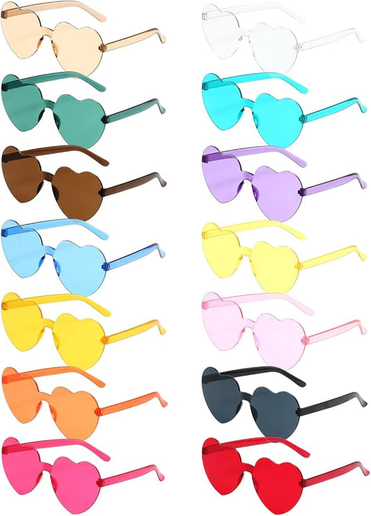 PARSUP 14 Pairs Heart Shaped Rimless Frameless Sunglasses Transparent Candy Color Glasses Tinted Eyewear Bachelorette Party Favors Photo Booth Props,14 Colors