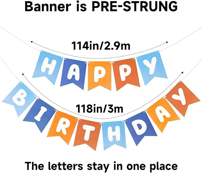 Happy Birthday Banner Birthday Party Banner NO DIY Happy Birthday Sign Pre-Strung Birthday Hanging Decoration for Women Men Girl Boy Party Supplies (Blue and Orange)