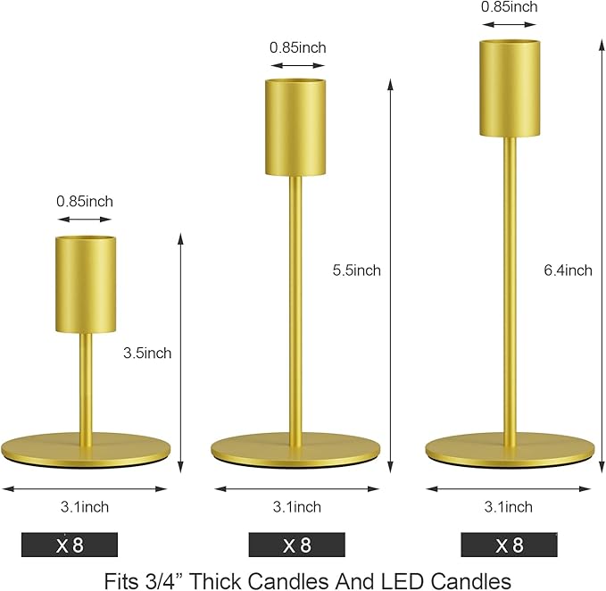 zeochyni Set of 24 Gold Taper Candle Holders Bulk Candlestick Holders, Decor Candle Stick Candle Holder for Table or Mantel Centerpiece, Wedding, Dinning, Party Home Decor
