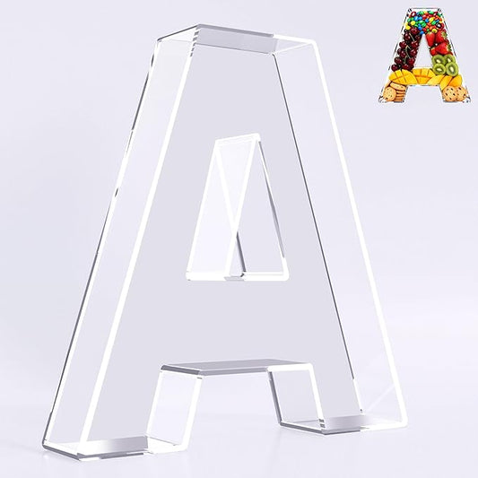 Ledido 10’’ Acrylic Letter Charcuterie Board Box, Reusable Fillable Serving Tray for Candy Cake Fruit Snack, Easy-Clean Acrylic Charcuterie Tray for Birthday Anniversary Party Decorations, Letter A