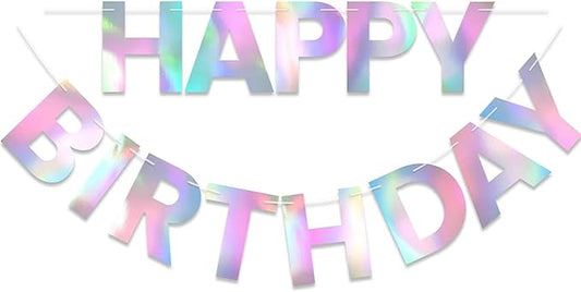 Happy Birthday Banner,Iridescent Birthday Signs Banners for Parties, Kids, Girls, Boys, Women, Adults, Colorful Birthday Decorations&Party Supplies and Hanging Decor