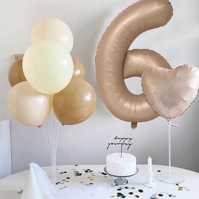 Nude Number Balloons for Boys Girls, 40inch Large Tan Number 6 Foil Mylar Helium Balloons, Self Inflating Apricot Number Balloons 0-9 for Men Women 6th 60th Birthday Anniversary Party Decoration