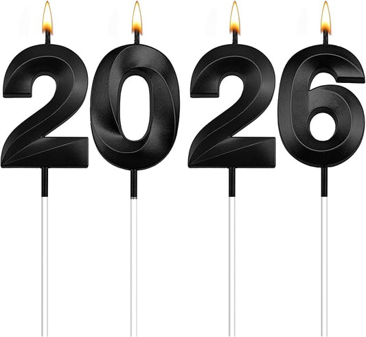 Graduation Candle 2026, 4 Pcs 3D Visual 2026 Black Number Candles for Graduation Cake Decorations, Class of 2026 Cake Topper, 20, 22, 26, 60, 62 Birthday Candles Happy Birthday Cake Toppers