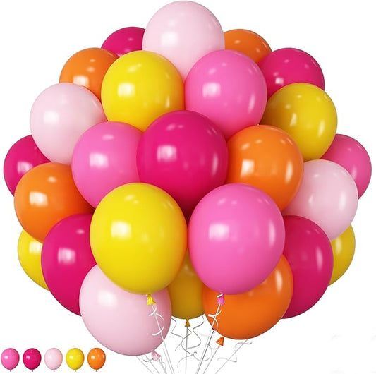 HILAVO Pink and Orange Balloons Light Pink Hot Pink Yellow Autumn Latex Balloons Pastel Pink Yellow Orange Helium Balloon for Fall Birthday Halloween Thanksgiving Tropical Fire Truck Party Decorations