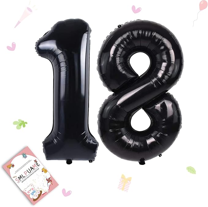 40 inch Number Balloon 0-9 Black Large Number 18 Balloons,Digital Balloons for Birthday Party Celebration Decorations Supplies, Helium Foil Number Balloons for Wedding Anniversary