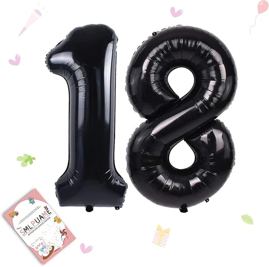 40 inch Number Balloon 0-9 Black Large Number 18 Balloons,Digital Balloons for Birthday Party Celebration Decorations Supplies, Helium Foil Number Balloons for Wedding Anniversary
