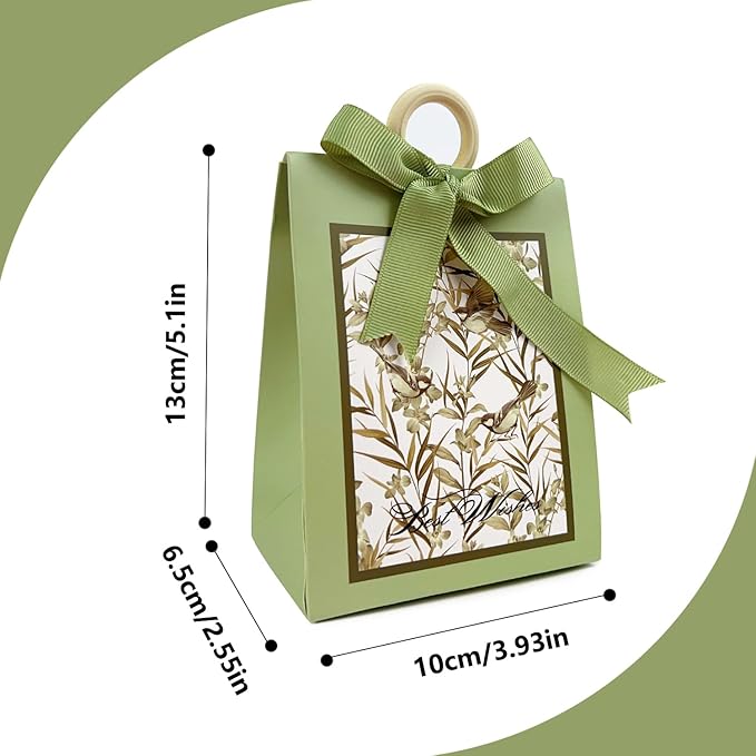 20PCS Mini Gift Bags, Bird & Flower Goodie Bags with Ribbon Handle for Party Favors Treat Boxes Wedding Bridal Baby Shower Birthday Party Presents 3.9"x2.6"x1.4"(Sage Green)