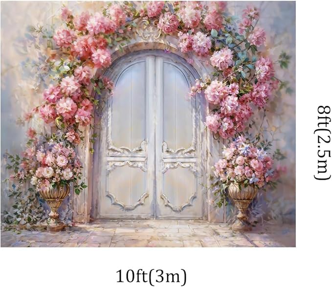 Kate 10x8ft Oiling Painting Pink Flowers Photography Backdrops Dreamlike Door Wedding Portrait Kids Birthday Party Photo Background
