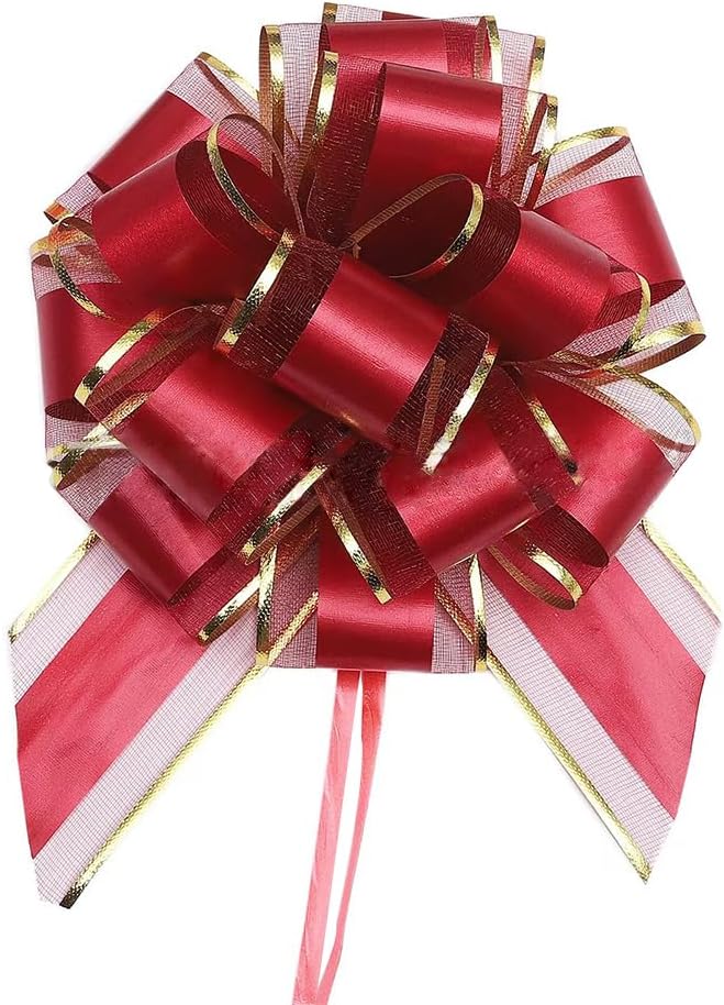 HQJAXJ 6 Pieces Bows for Gift Wrapping Pull Bow Ribbon Pull Bows for Christmas Wedding Baskets Valentine's Day Bows 6 inch Pull Bow for Gift Wrapping (Wine Red)
