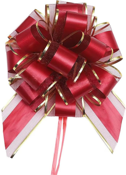 HQJAXJ 6 Pieces Bows for Gift Wrapping Pull Bow Ribbon Pull Bows for Christmas Wedding Baskets Valentine's Day Bows 6 inch Pull Bow for Gift Wrapping (Wine Red)