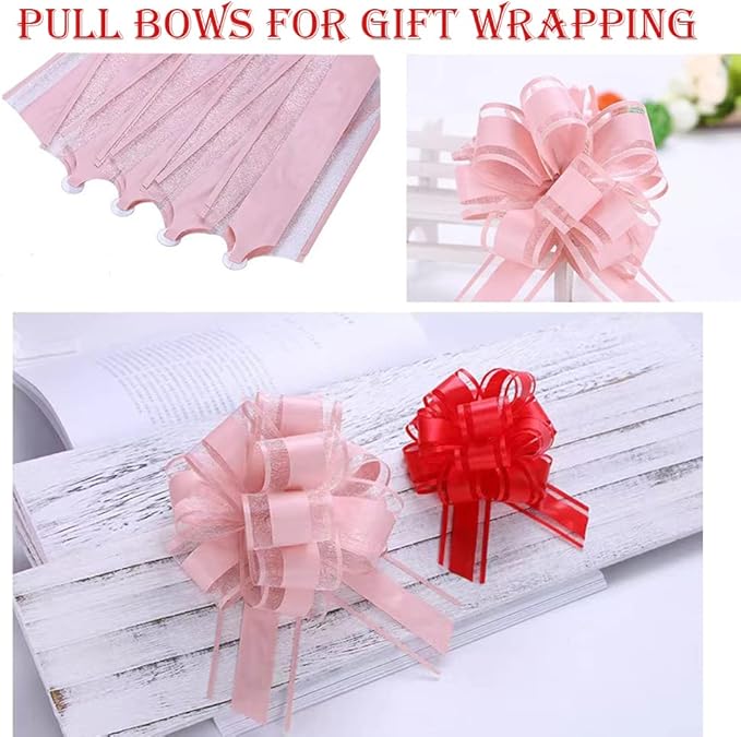 6 PC Pull Bows,Bow for Gift Wrapping,6 inches, Party Gift Wedding Ribbon Bows for Wrapping Boxes or Flower Decorations, Gift Decorations(Lotus Root Pink)