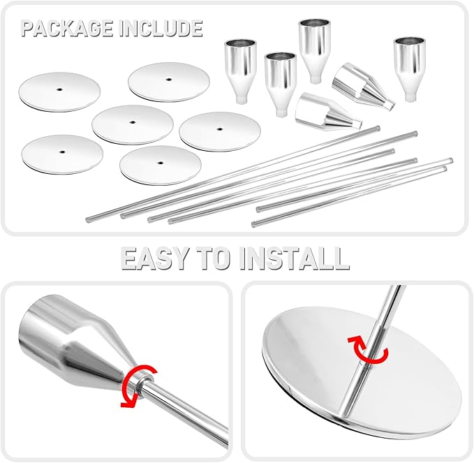 Candlestick Holders, Set of 6 Taper Silver Candle Holder Decor for Date, Festival, Wedding, Party, Dinning or Anniversary, Fit 3/4" Thick Pillar Candles & Led Candles