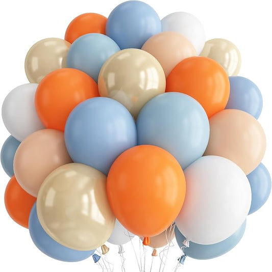 Blue and Orange Baby Shower Balloons Desorations, Pastel Dusty Blue Orange Nude Light Gold Latex Balloons Set for Kids Birthday Baby Shower Graduation Summer Beach Pool Carnival Sport Party Decor