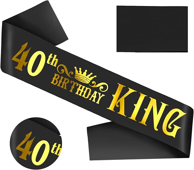 40th Birthday King Sash with Gold Foil - Soft Satin Black 40th Birthday Sash for Men 40th Fabulous Bday Party, Great for Men 40 Bday Gifts Ideas, Large Enough Size (35.4x3.74 inch)