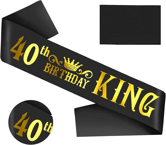 40th Birthday King Sash with Gold Foil - Soft Satin Black 40th Birthday Sash for Men 40th Fabulous Bday Party, Great for Men 40 Bday Gifts Ideas, Large Enough Size (35.4x3.74 inch)