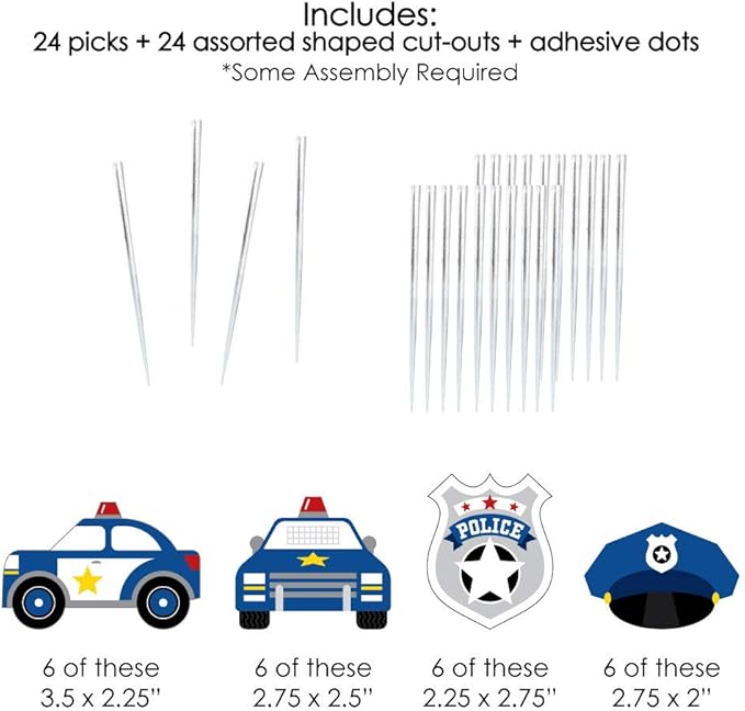Big Dot of Happiness Calling All Units - Police - Dessert Cupcake Toppers - Cop Birthday Party or Baby Shower Clear Treat Picks - Set of 24
