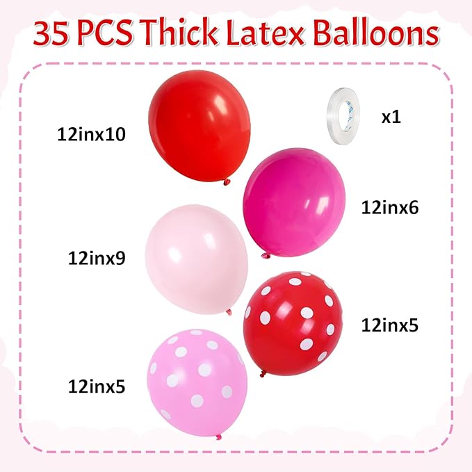 HILAVO Red and Pink Balloons Strawberry Hot Pastel Light Pink Rose Red Latex Balloons Polka Dot Party Helium Balloon for Sweet Girl Berry Baby Shower Birthday Valentines Day Summer Party Decorations