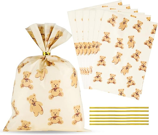 Docvania Bear Cellophane Treat Bags Plastic Gift Bag 100 pcs 5 X 7 Bear Cookie Bags with Ties Goodie Candy Bag Suitable for Mother's Day, Valentine's Day, and Holiday Parties
