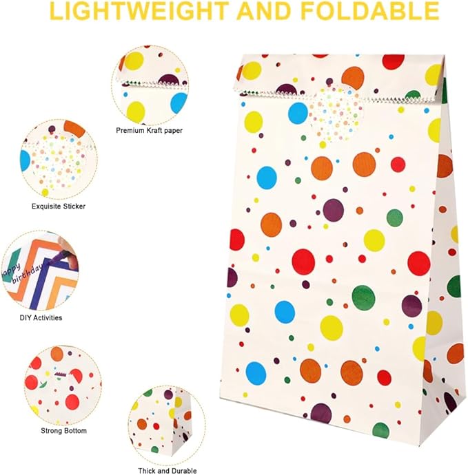 CXWPDD 21 Pack Paper Favor Birthday Bags with 48 Stickers Rainbow Dots and Stripe Party Bags Gift Treat Candy Bags for Baby Shower Wedding Christmas Valentines' Day Christmas 3.54 × 2.36 × 9.45"