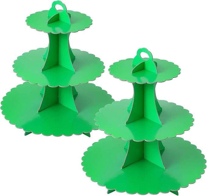 Soleebee 3-Tier Cupcake Stand, Cardboard Cupcake Tower, Dessert Cup Cake Stand Tower for Birthday Wedding Party Decoration, Cupcake Tier Stand 2 Set (Green)