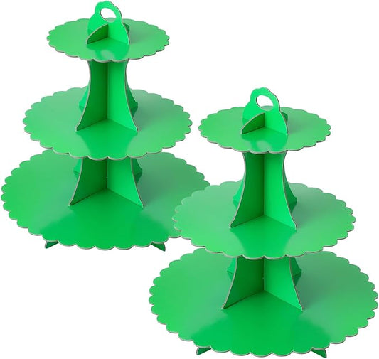Soleebee 3-Tier Cupcake Stand, Cardboard Cupcake Tower, Dessert Cup Cake Stand Tower for Birthday Wedding Party Decoration, Cupcake Tier Stand 2 Set (Green)