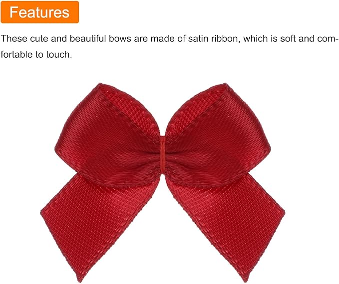 MECCANIXITY 50Pcs Mini Ribbon Bow 1" Mini Fabric Satin Ribbon Flower Bows for Craft DIY Sewing Wedding Birthday Party Gift Wrap Bows Wine Red