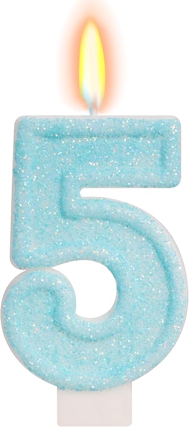 Blue Birthday Candles - Number 5 Candle for 5th Birthday Decorations Girl Boy, Sky Blue Cake Decorations Sweet Theme Party Supplies