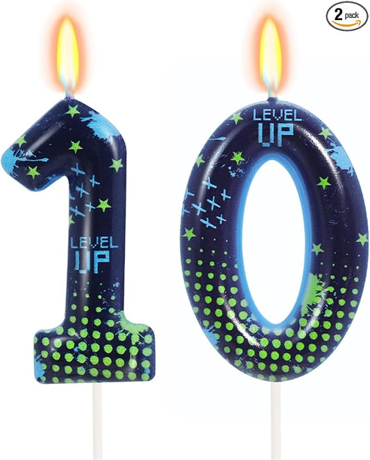 STG Birthday Candles for Boys - Number 10 Candle for Video Game Birthday Cake Topper, Fort Battle Level Up Sandbox Games 10th Birthday Party Supplies
