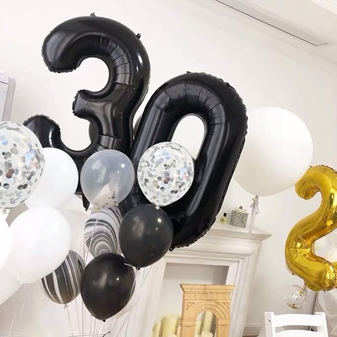 TONIFUL 40 Inch Black Large Numbers 0-9,Number 4 Digital 4 Helium Balloons,Foil Mylar Big Number Balloons for 2026 Graduation New Year Eve Birthday Party Supplies Decorations