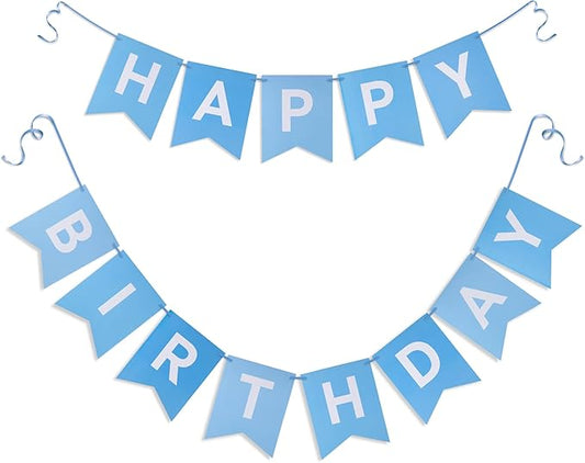 Blue Happy Birthday Banner - Mixed Blue Hanging Backdrop Sign with White Letters, Happy Birthday Sign Bunting Decorations for Women men Kids Baby Shower Party Supplies (13pcs)