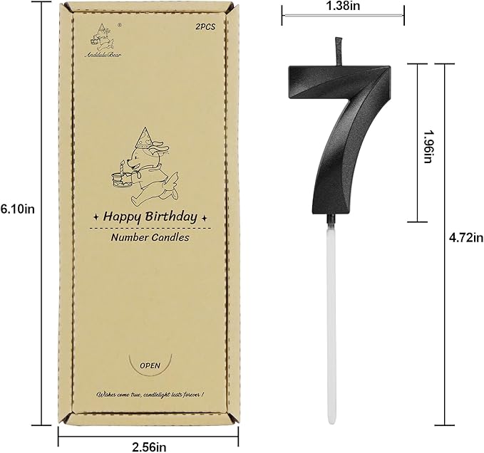 Number 17 Birthday Candles, 1.96 Inch Happy Birthday Cake Candles Cupcakes Topper Decoration for Birthday Party Wedding Anniversary Celebration Supplies (Black)