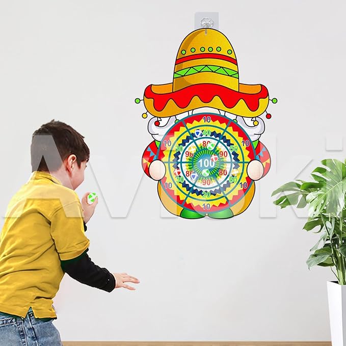 Cinco de Mayo Dart Board Set, Mexican Gnome Party Board with 12 Stick Balls, Hook, Kids Mexico Party Indoor Outdoor Games, Mexican Birthday Party Suppiles for Boys/Girls/Adults Fun