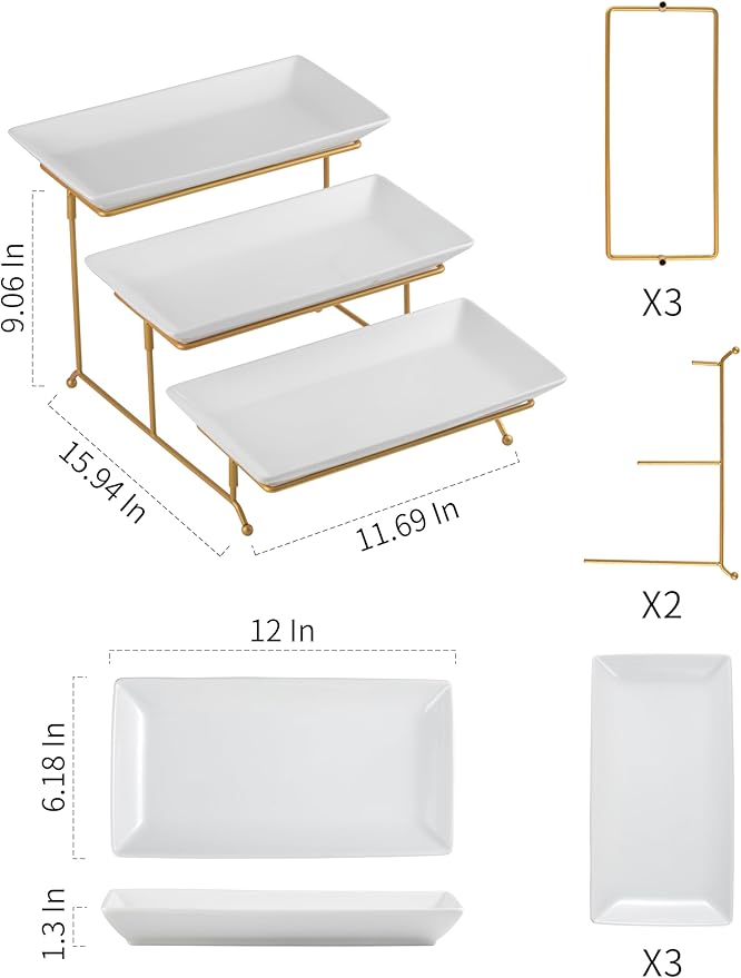 YHOSSEUN 3 Tier Serving Tray with Serving Stand, Serving Dishes for Entertaining, Tiered Serving Tray for Father's Day, Suitable for Dessert Table Display Set Catering Supplies, 12 inch Gold