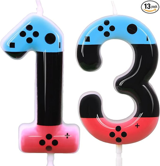 Gaming Candle,Level 13 Number Birthday Cake Candles,13 Birthday Decorations for Boys,13th Birthday Candle Gamepad Birthday Candles,Video Game Controller Themed Birthday Party Supplies (Number 13)