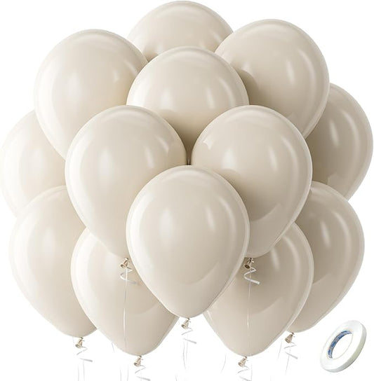 Bezente White Sand Latex Party Balloons - 100 Pack 12 inch Round Helium Sand White Boho Balloons for Easter Engagement Birthday Wedding Bridal Shower Gender Reveal Party Decoration