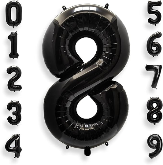 AULE 40 Inch Big Black 8 Balloon Number Large Foil Helium Number Balloons 0-9 Jumbo Giant Happy 8th Birthday Party Decorations for Boy or Girl Huge Mylar Anniversary Party Supplies