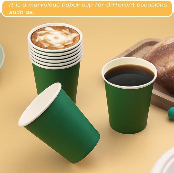 75 Pack 8 oz Disposable Coffee Cups, Paper Hot Cups, Beverage Cups Suitable for Home, Kitchen, Office, Paper Cups for Birthday Parties, Outdoor Campings and DIY (Green)