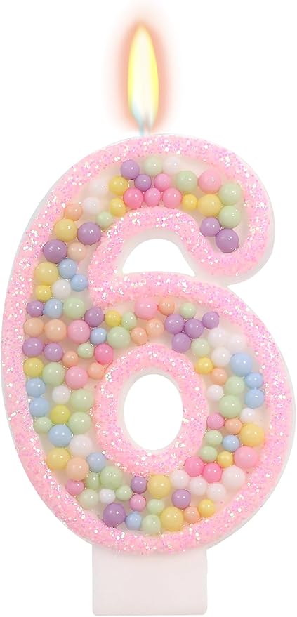 Pink Birthday Candles - Number 6 Candle, Colorful Macaron Candles, 6 Cake Topper, Pink Birthday Decorations, Sweet Theme Birthday Party Supplies
