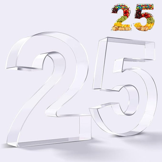 Ledido 10’’ Acrylic Number Charcuterie Board Box, Reusable Fillable Serving Tray for Candy Cake Fruit Snack, Easy-Clean Acrylic Charcuterie Tray for Birthday Anniversary Party Decorations, Number 25