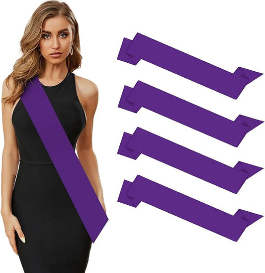4Pcs Purple Blank DIY Sash for Prom Queen, Homecoming, Pageant, Senior Sash, Christmas, Party Satin Sashes for Graduation, Birthday, Halloween Bachelorette Party, Blank Sashes with Safety Pin