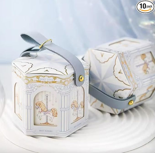 FavorsXtra - 10 Pcs Party Favor Boxes, Treat Containers, Candy Boxes, Favors boxes for a Wedding, Birthday, Baby, or Bridal shower, Full Moon Design Box. (Blue)